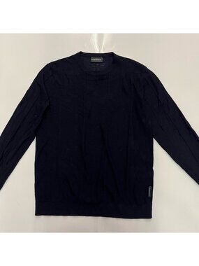 Emporio Armani Sweater Mens L Black Virgin Wool Knit Crewneck Logo Pullover